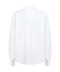 Soyaconcept dames blouse SC-Netti 144 in wit met broche detail op de kraag en afgeronde zoom_achter