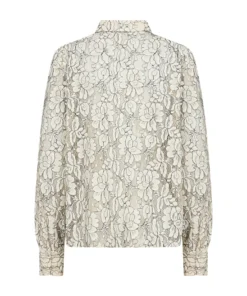 Soyaconcept dames blouse SC-Jiba 2 in ecru bloemenkant met zwarte accentlijnen, klassieke kraag en knoopsluiting_achter