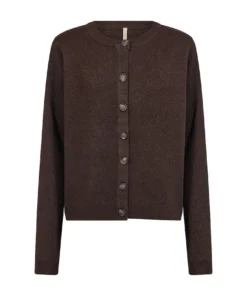 Soyaconcept dames vest SC-Orlean 2 in donkerbruin breisel met ronde hals en knoopsluiting aan de voorzijde