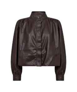 Soyaconcept dames jasje SC-Beckie 21 in bruin imitatieleer met opstaande kraag en blinde knoopsluiting