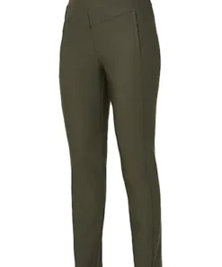 Dreamstar dames slim fit broek Benco in olijfgroen van travelkwaliteit met warme fleece voering en ritszakken