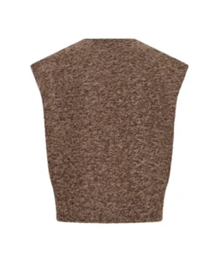 Soyaconcept dames gilet Hira van zacht pluizig gebreid garen in taupe met zakken en ronde hals_rug