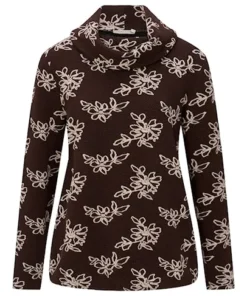 Dreamstar dames blouson Cecily in bruin jacquard met opstaande kraag en stijlvolle gestikte bloemen