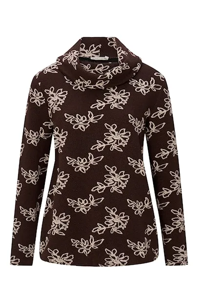 Dreamstar dames blouson Cecily in bruin jacquard met opstaande kraag en stijlvolle gestikte bloemen