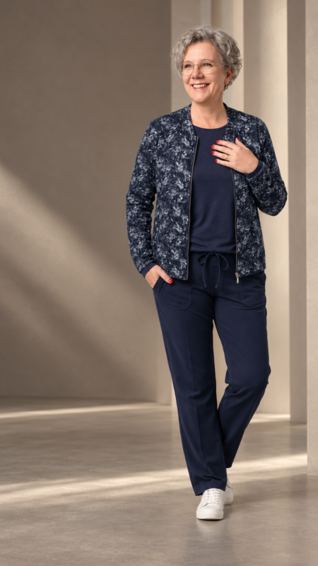 Model van Lancomode draagt een blauwe outfit van Dreamstar in de fotostudio