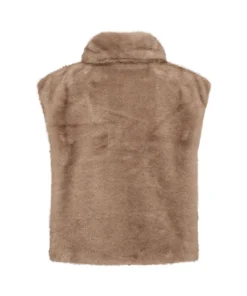 Soyaconcept dames gilet Haye van zacht teddy imitatiebont in beige met ritssluiting en opstaande kraag_rug