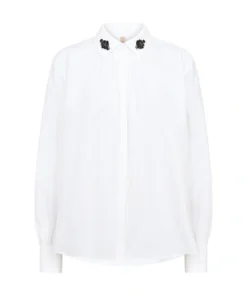Soyaconcept dames blouse SC-Netti 144 in wit met broche detail op de kraag en afgeronde zoom